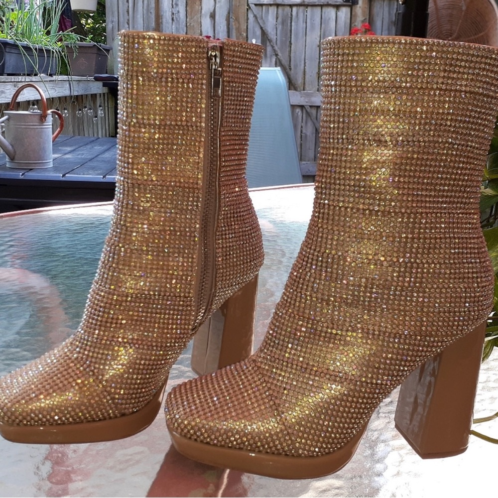 Nasty Gal Iridescent Rhinestone Platform Boot 7